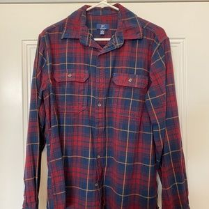 Men's George Flannel Button Down, Blue/Red M